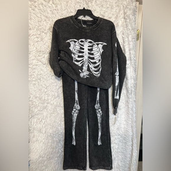 🖤☠️NWT-Hills and Valleys Black Garment Dyed Skeleton Coord Set Sz S🖤☠️ - Picture 11 of 12